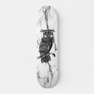Camouflaged Owl on Marble Skateboard