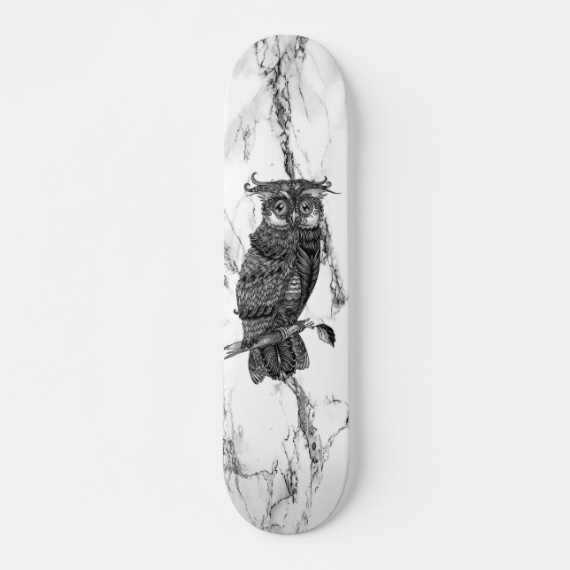 Camouflaged Owl on Marble Skateboard (Front)