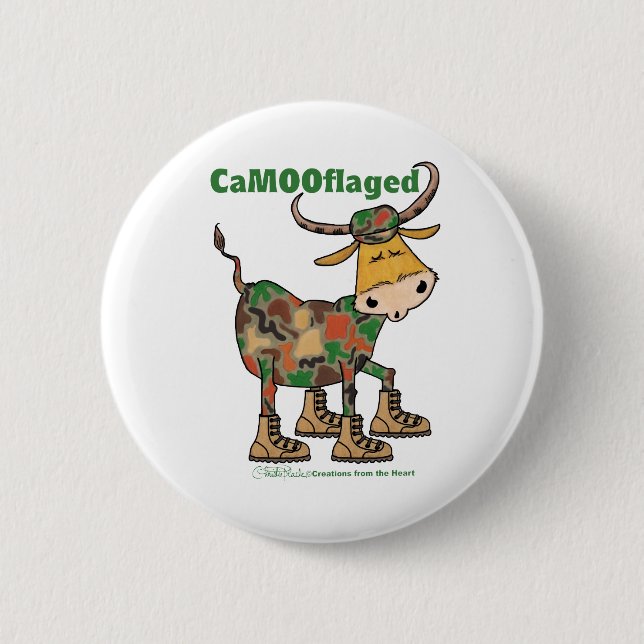 Camouflauge Bull 6 Cm Round Badge (Front)