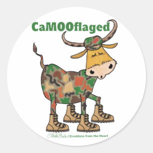 Camouflauge Bull Classic Round Sticker