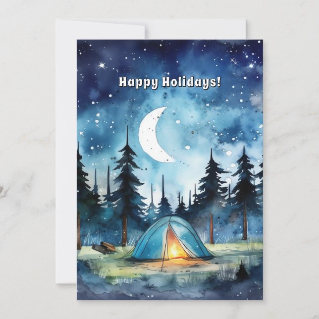 Camp Adventure Starry Pine Tree Christmas Holiday Card (Front)
