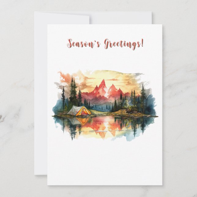 Camp Adventure Sunset Pine Tree Christmas Holiday Card (Front)