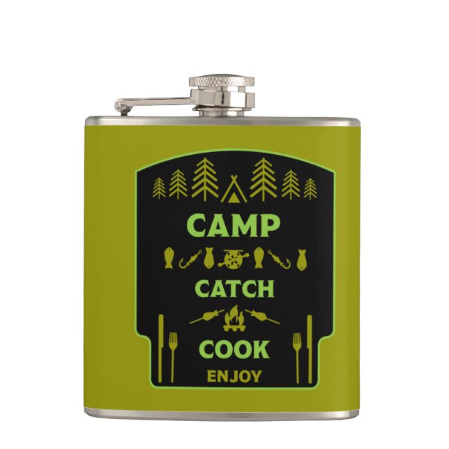 Camp And Catch Fishing Hip Flask (Front)