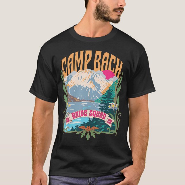 Camp Bach 2025 Bride Squad Retro Camping Bachelore T-Shirt (Front)