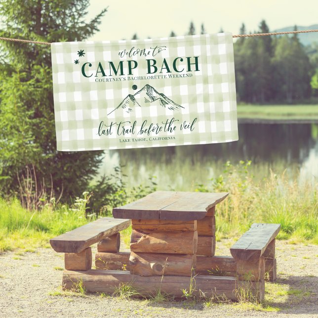 CAMP BACH-Last trail to the Veil Welcome Banner (CAMP BACH Welcome Banner | Rustic Mountain Design for Outdoor Bachelorette Party | Custom & Fun!)