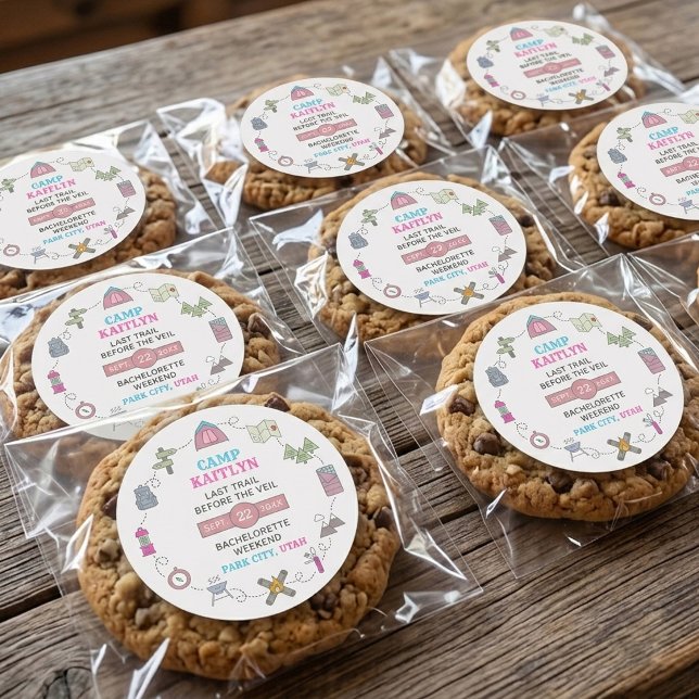 Camp Bach Wilderness Bachelorette Party Favor Classic Round Sticker (Creator Uploaded)