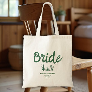 Camp Bachelorette Bride Hand Drawn Writing Green Tote Bag