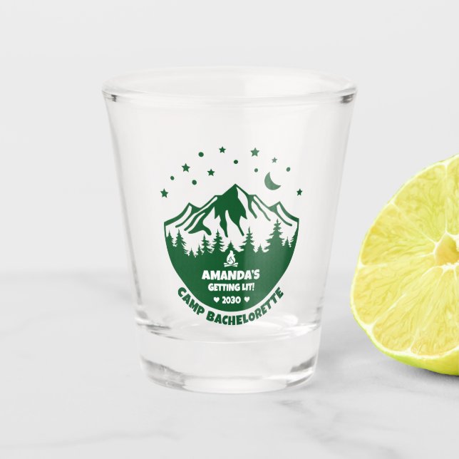 Camp Bachelorette Bridesmaid Green Shot Glass (Front)