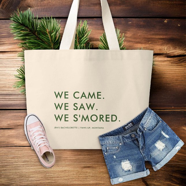 Camp Bachelorette Camping Funny Bridesmaids Gift Large Tote Bag (camp bachelorette party forest green bridesmaid gift funny tote bag)