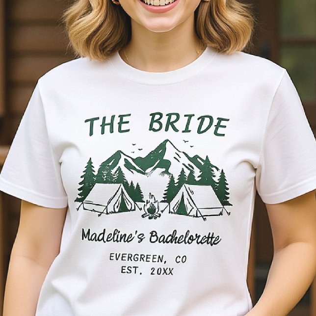 Camp Bachelorette Camping Glamping Bride T-Shirt (camp bachelorette bride shirt last trail before veil camping hand drawn matching green bach)