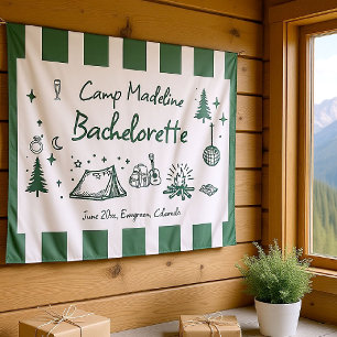 Camp Bachelorette Camping Hand Drawn Green Welcome Tapestry