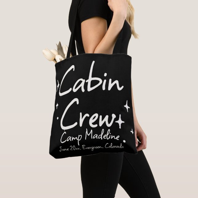 Camp Bachelorette Camping Hand Drawn Writing Crew Tote Bag (Close Up)