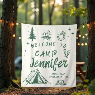 Camp Bachelorette Camping Welcome Green Hand Drawn Tapestry