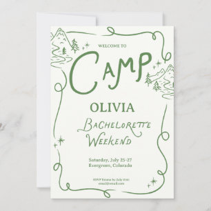Camp Bachelorette Green Camping Itinerary  Invitation