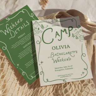 Camp Bachelorette Green Camping Itinerary  Invitation