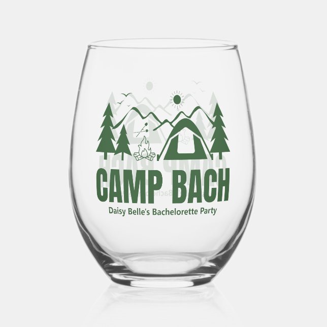Camp Bachelorette Green Drinkware Set Stemless Wine Glass (Front)