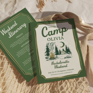 Camp Bachelorette Green Glamping Itinerary  Invitation
