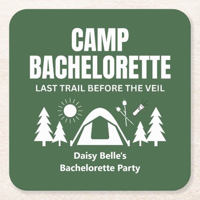 Camp Bachelorette Green  Square Paper Coaster (Front)