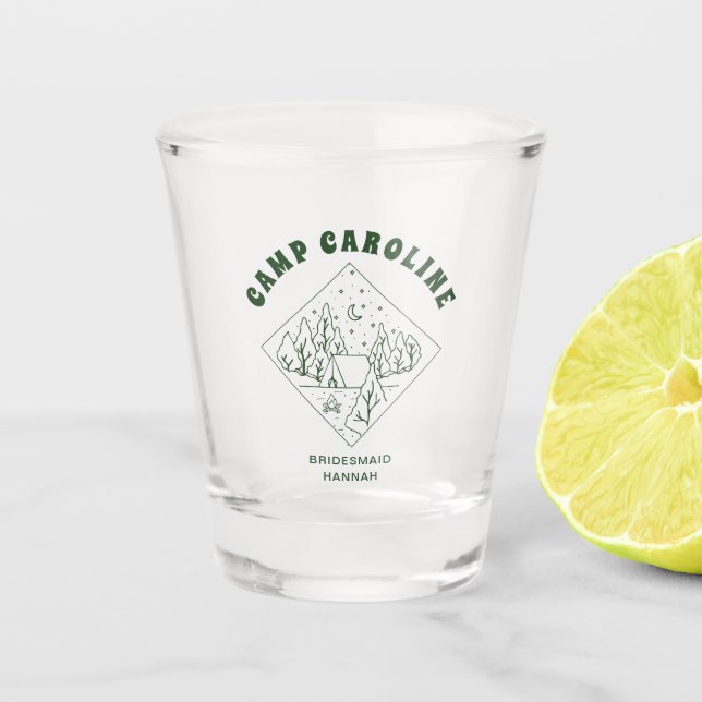 Camp Bachelorette Party Bridesmaid Custom Shot Glass (Front)
