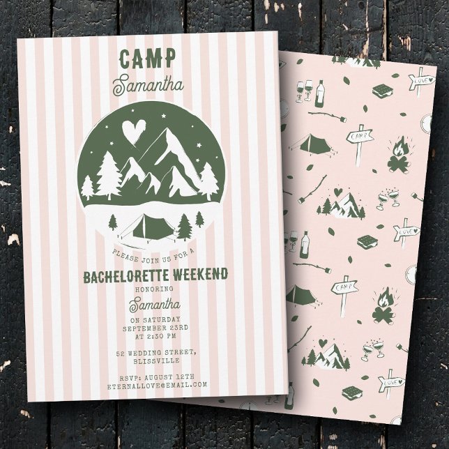 Camp Bachelorette Party Camping Bach Weekend Pink  Invitation (Camp Bachelorette Party Camping Bach Weekend Pink Invitation)