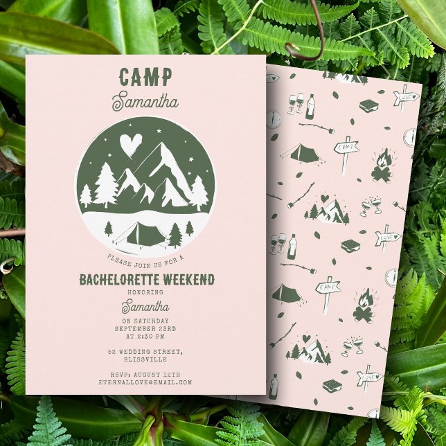 Camp Bachelorette Party Camping Bach Weekend Pink Invitation (Camp Bachelorette Party Camping Bach Weekend Pink Invitation)