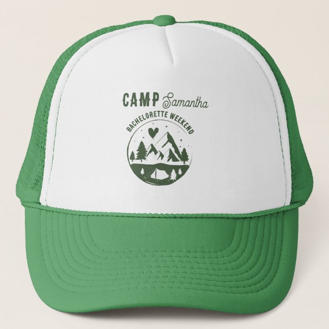 Camp Bachelorette Party Camping Bach Weekend Trucker Hat (Front)