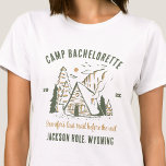 Camp Bachelorette Party Family Camping Trip Custom T-Shirt<br><div class="desc">Experience Adventure with Camp Bachelorette Party Custom T-Shirts! Gear up for an unforgettable bachelorette party that blends outdoor excitement with personalised style. This custom t-shirts is the perfect addition to your camp-themed celebration, adding a touch of elegance and individuality to your bach trip. Elevate your camping experience with our custom...</div>