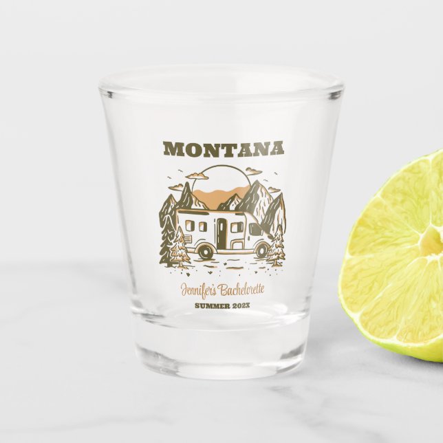 Camp Bachelorette Party Girls Trip Glamping Custom Shot Glass (Front)