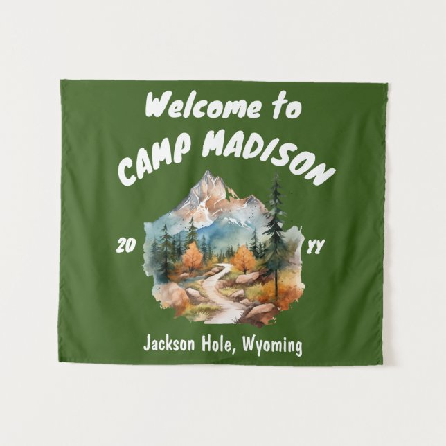 Camp Bachelorette Party Mountain Camping Prop Sign Tapestry (Front (Horizontal))