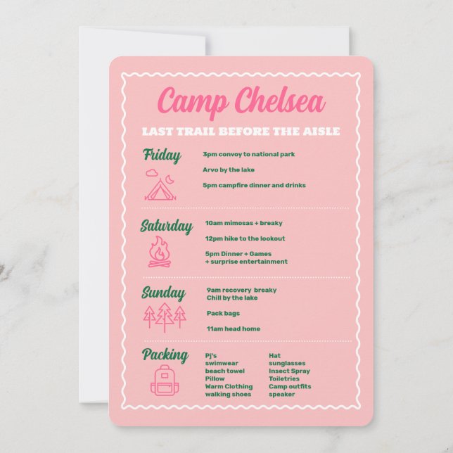 Camp Bachelorette Party Weekend Away Invitation (Back)