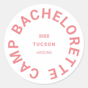 Camp Bachelorette Pink Crest Personalised Classic Round Sticker
