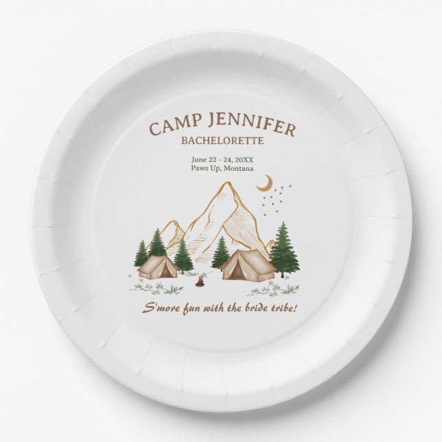 Camp Bachelorette Weekend Adventure Paper Plate (Front)