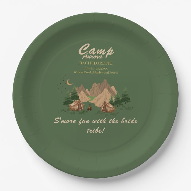 Camp Bachelorette Weekend Adventure Paper Plate (Front)