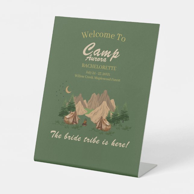 Camp Bachelorette Weekend Adventure Pedestal Sign (Front)