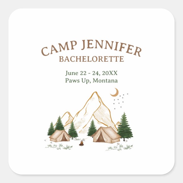 Camp Bachelorette Weekend Adventure Square Sticker (Front)