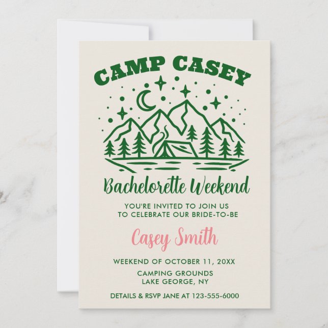 CAMP BACHELORETTE WEEKEND Invitation (Front)