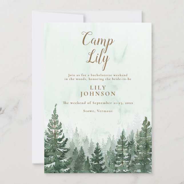 Camp Bachelorette Woodland Forest Weekend Party Invitation (Front)