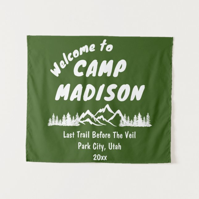 Camp Bridal Shower Bach Mountain Camping Prop Sign Tapestry (Front (Horizontal))