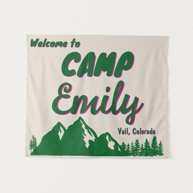 Camp Bridal Shower Mountain Bach Camping Prop Sign Tapestry (Front (Horizontal))