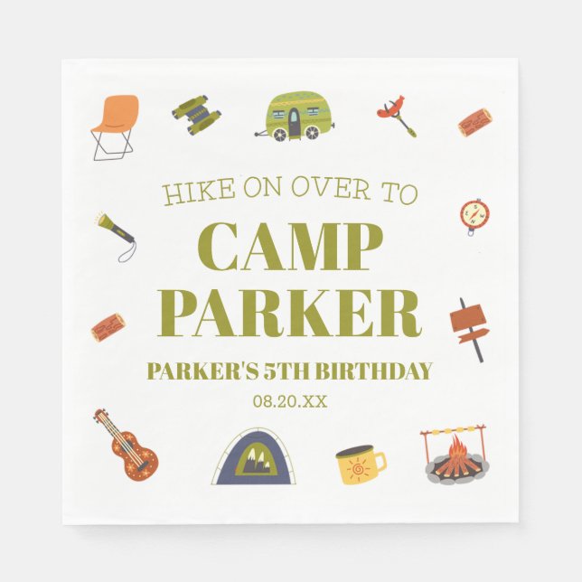 Camp Camping Camper Birthday Party Napkin (Front)