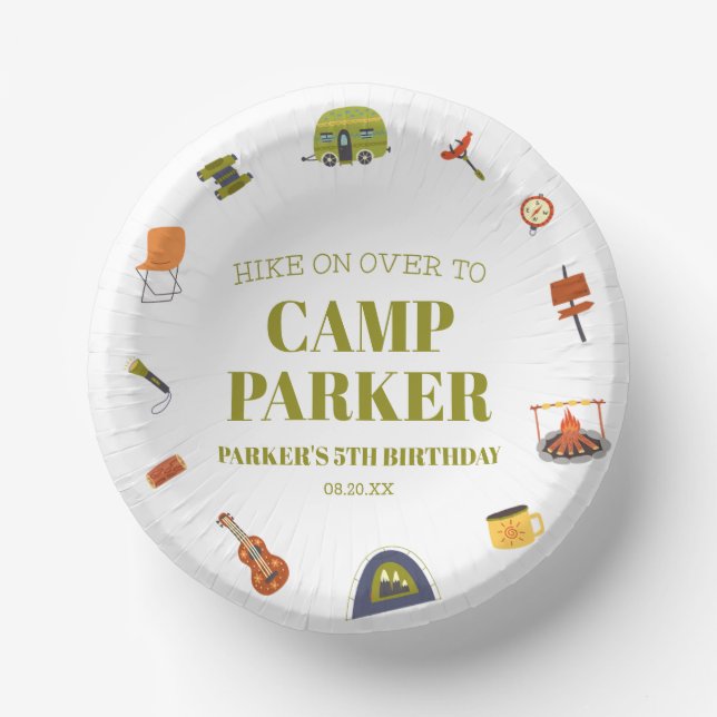 Camp Camping Camper Birthday Party Paper Plate (Front)