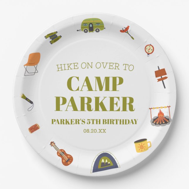 Camp Camping Camper Birthday Party Paper Plate (Front)