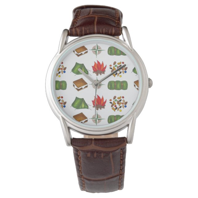 Camp Camping Fire Tent Trail Mix Compass Watch (Front)