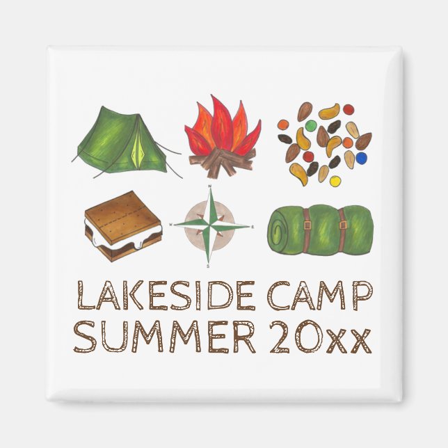 Camp Camping Tent Compass Campfire Sleeping Bag Magnet (Front)