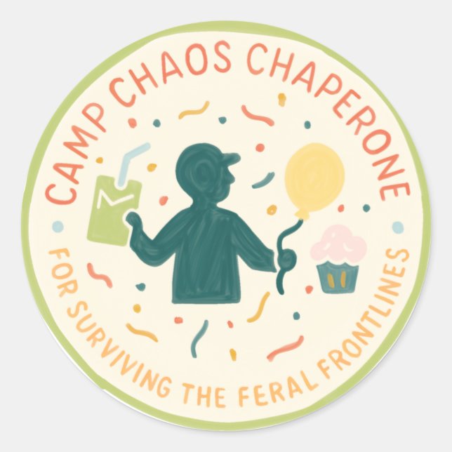 Camp Chaos Chaperone Parent Badge Sticker Sheet (Front)