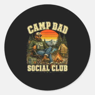 Camp dad social club vintage camping adventure classic round sticker