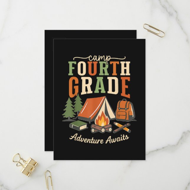 Camp Fourth Grade Adventure Awaits 4th Grade Invitation Postcard (Front/Back In Situ)