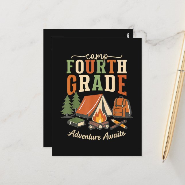 Camp Fourth Grade Adventure Awaits 4th Grade Postcard (Front/Back In Situ)