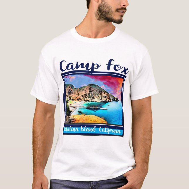 Camp Fox Blue and Red Sky in Blue Frame T-Shirt (Front)