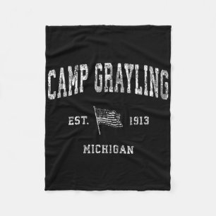 Camp Grayling Michigan Mi Vintage Us Flag Sports T Fleece Blanket